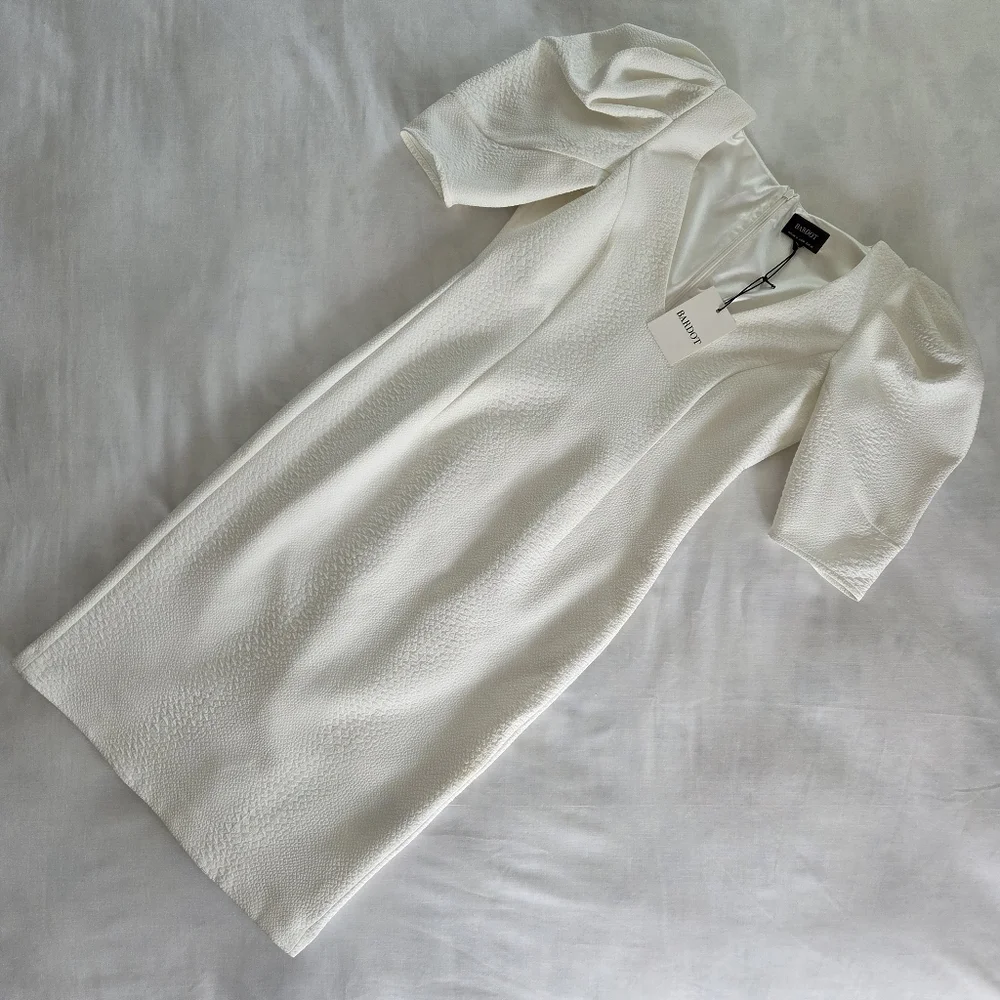Bardot White Midi Dress with Puff Sleeves - Picture 2 of 11